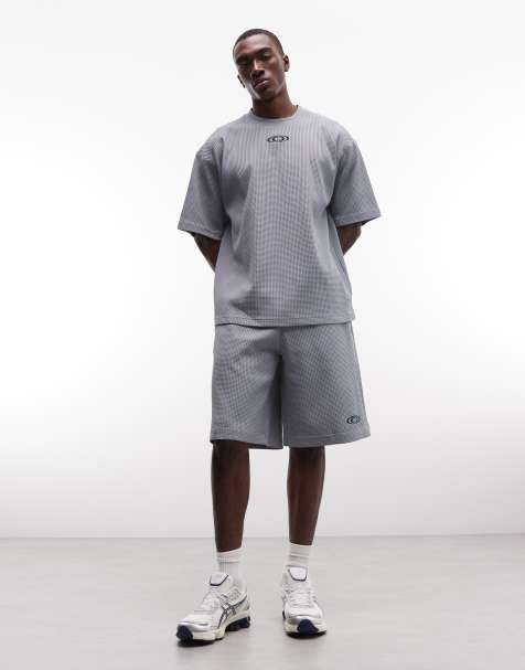 Rains - Co-ord set van losvallend overhemd en short met wafelstructuur in blauw - view 1