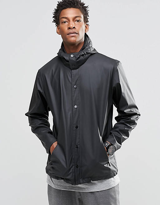 Rains Coach Jacket with Detachable Hood In Black | ASOS