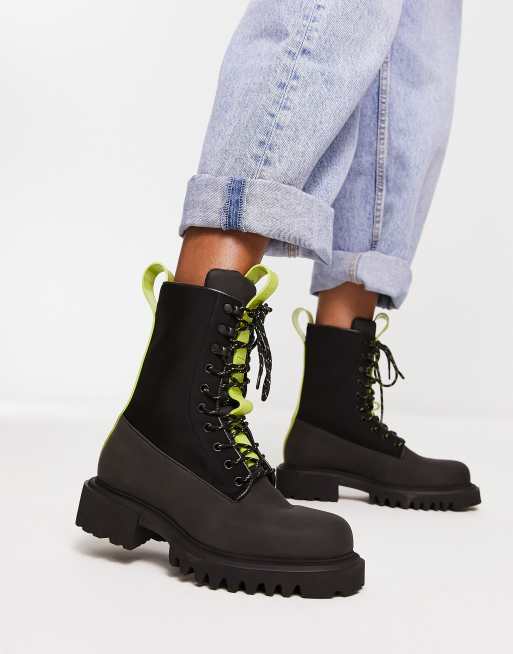 Black combat boots outlet with white laces