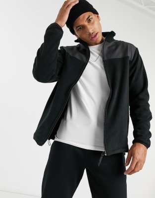 adidas originals fleece lined overhead jacket with arm trefoil print in black