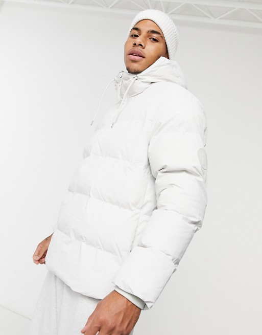 Rains hooded puffer jacket in off-white | ASOS