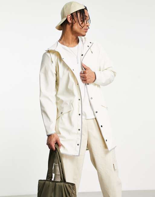 Rains – Lange, reflektierende Jacke in gebrochenem Weiß aus wasserdichtem Material