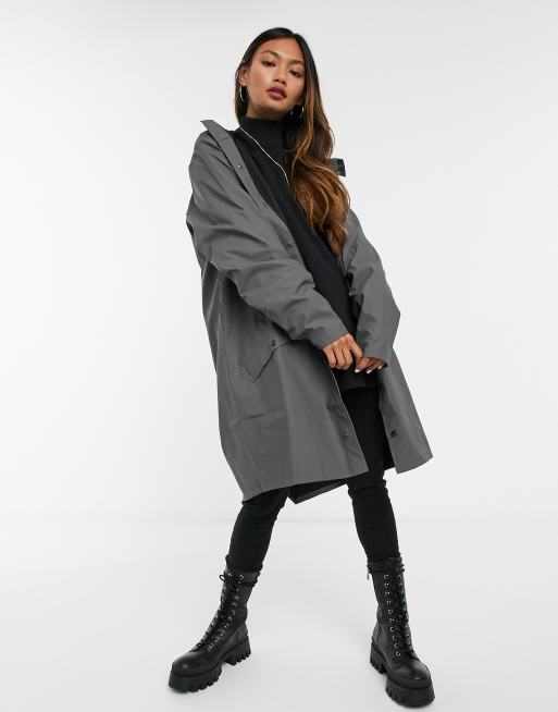 Rains - Lange Regenjacke in Anthrazit | ASOS