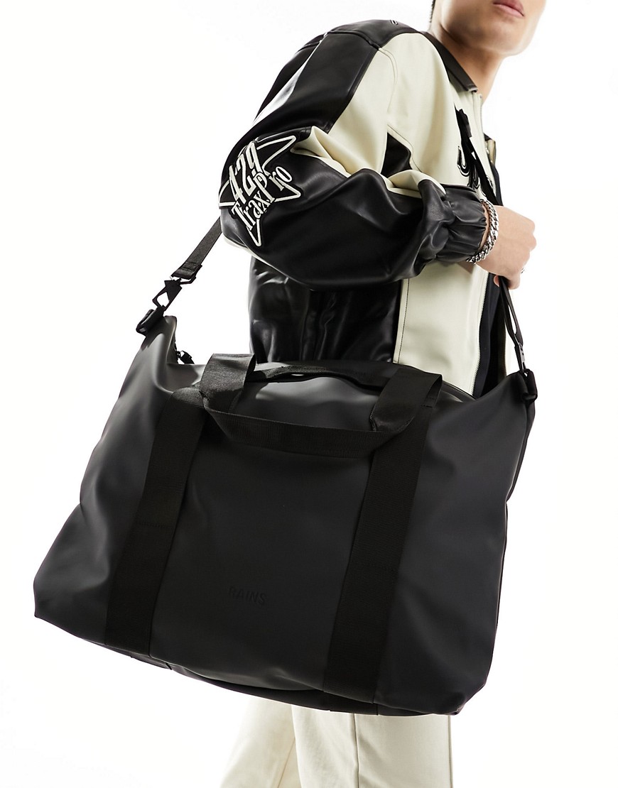 large unisex waterproof tote with crossbody strap in black