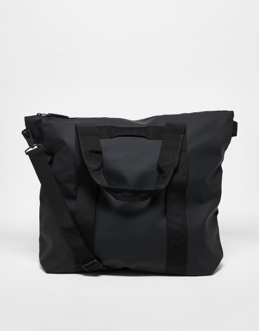 Rains large unisex waterproof tote with crossbody strap in black