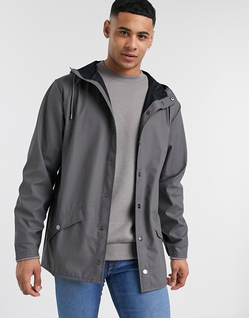 Rains lightweight hooded jacket in charcoal