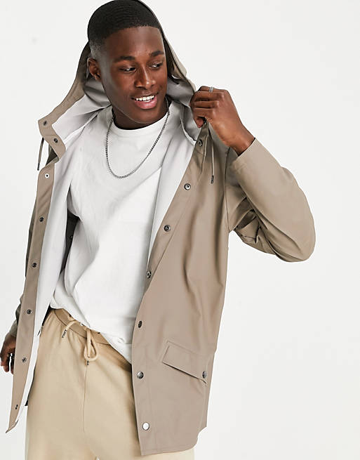 Rains lightweight hooded jacket in taupe