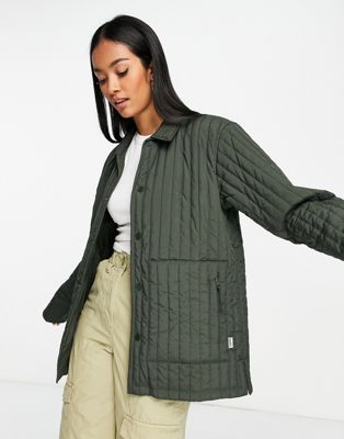 Rains 18200 water-repellent quilted liner shirt jacket in green
