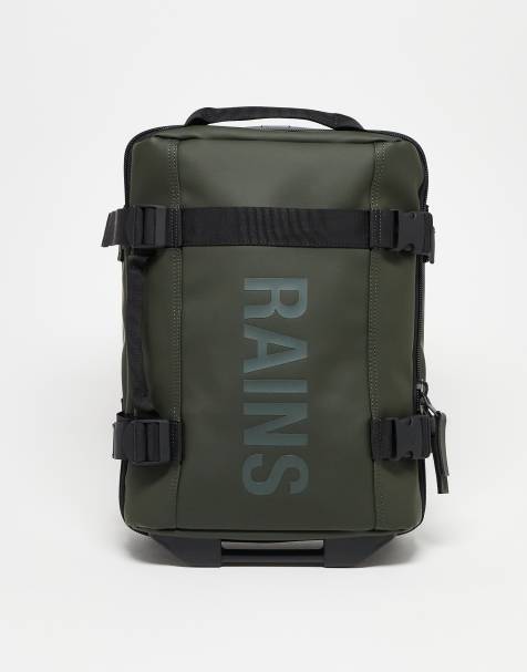 Rains logo mini Texel carry on roller bag in dark green - view 1