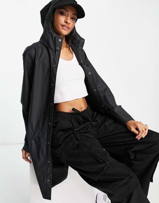 Rains long hooded jacket in black