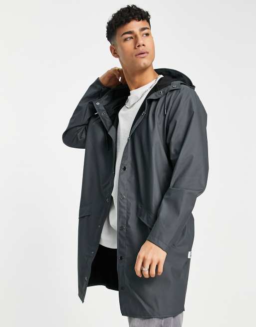 Rains Long Hooded Jacket in slate | ASOS