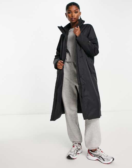 Rains long padded nylon coat in black