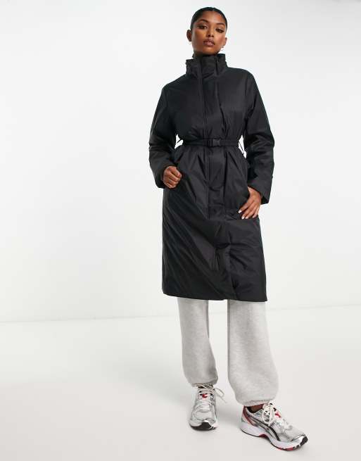 Rains long padded nylon coat in black