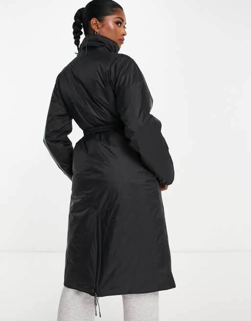 Rains long padded nylon coat in black