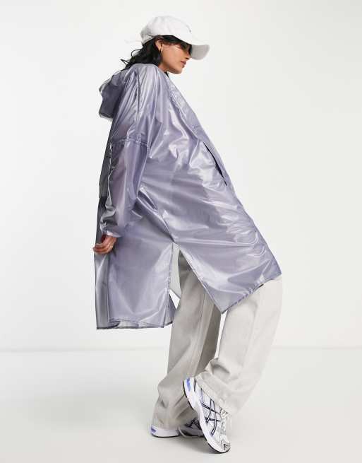 Rains long ultralight anorak in metallic blue river