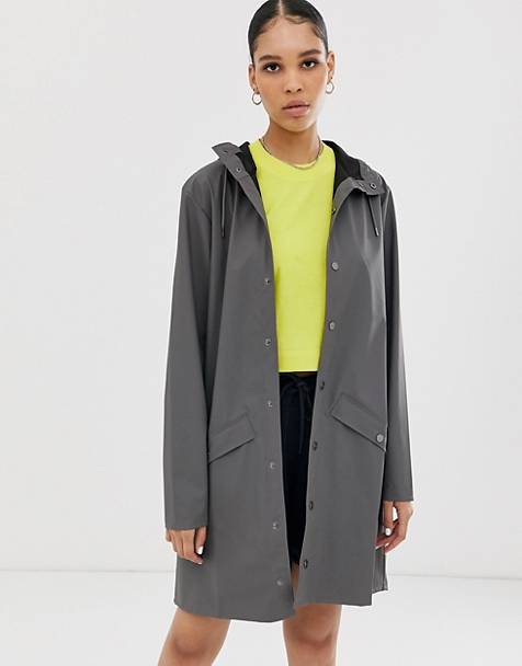 shelikes Womens Rain Mac Jacket Hooded Raincoat Shower Proof Contrast Long Sleeve Lightweight Waterproof Coats 