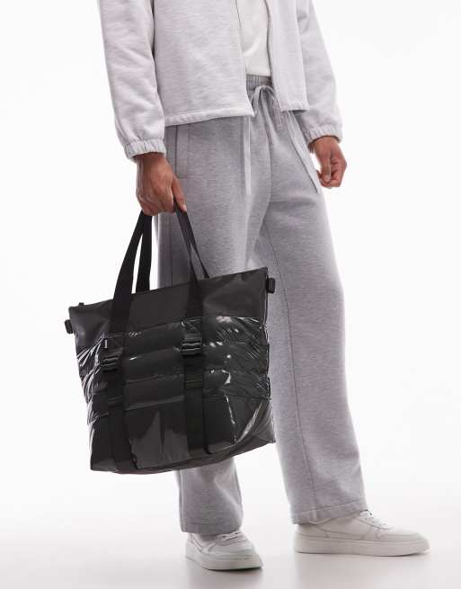 Rains – Mała wyściełana torba typu tote w metalicznym zielonym kolorze