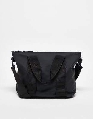 micro unisex waterproof tote with crossbody strap in black