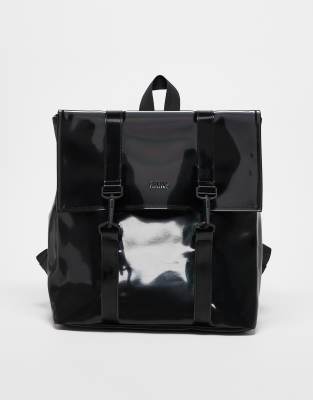 Rains - MSN - Mini-Unisex-Rucksack in glänzendem Schwarz, exklusiv bei ASOS