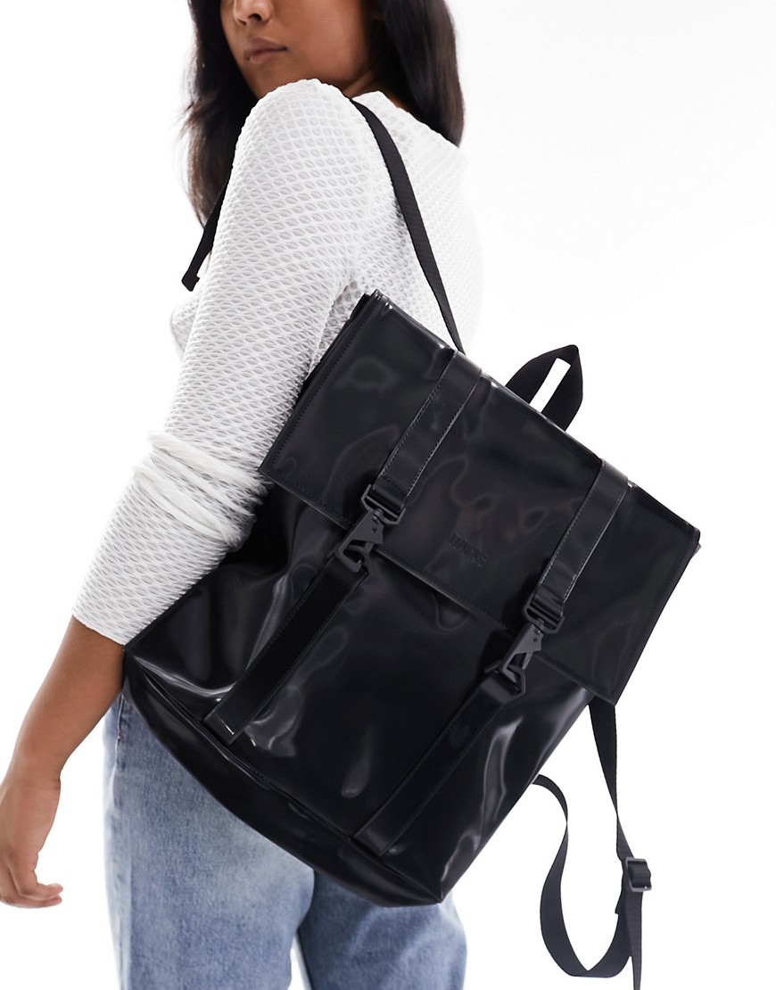 Rains MSN mini unisex waterproof backpack in shiny black exclusive to asos