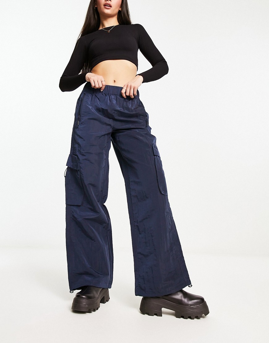 Rains nylon cargo trousers in ink-Navy