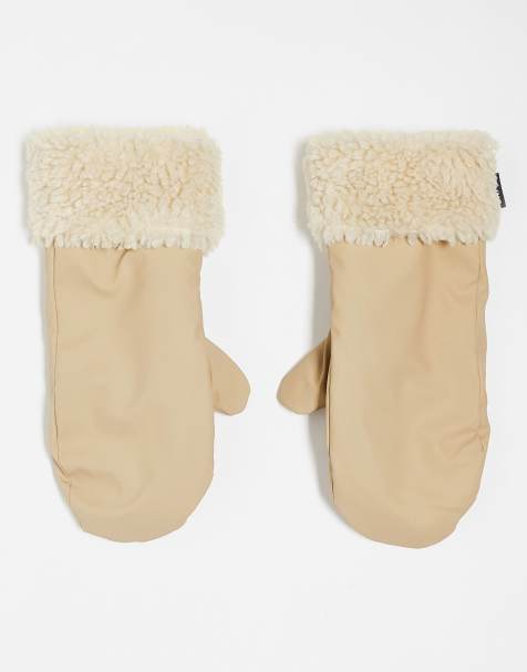 Rains puffer fleece mittens in sand - view 1