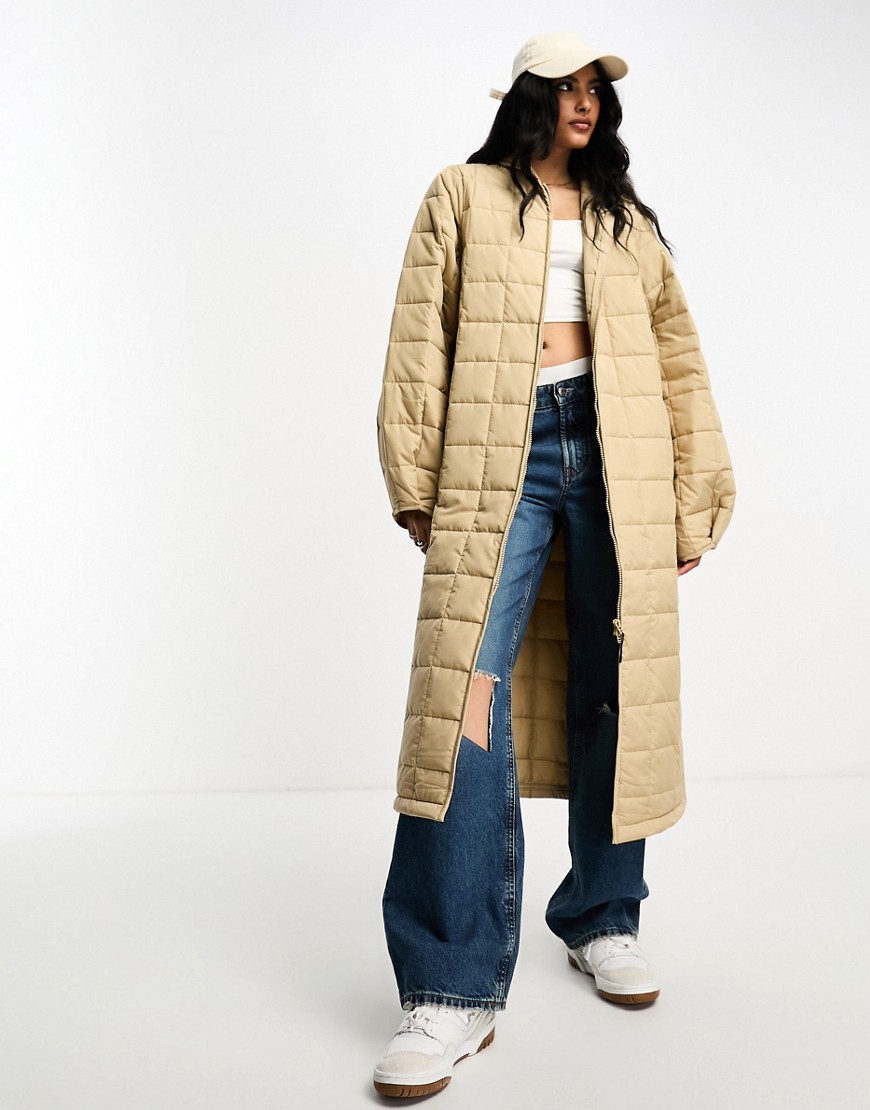 Rains quilted long liner coat in beige-Neutral