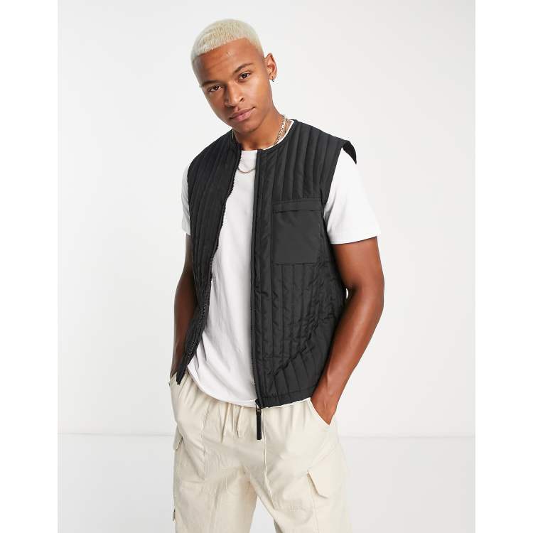 Rains quilted long liner vest in black