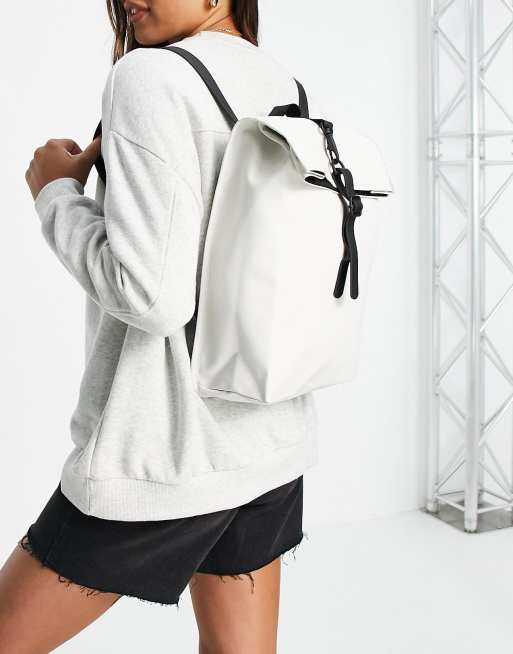 Rains roll top mini backpack in off white