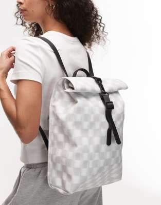 Rains Rains Rolltop mini rucksack W3 in white checkerboard