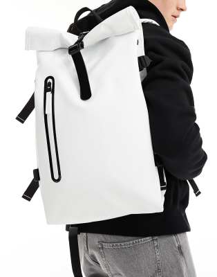 Rains Rains Rolltop unisex waterproof contrast large rucksack in powder white