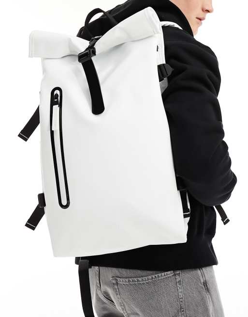 Rains Rolltop unisex waterproof contrast large rucksack in powder white