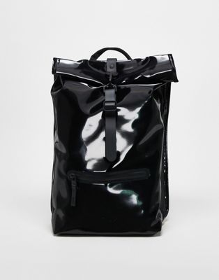 Rains Rolltop waterproof rucksack in shiny black