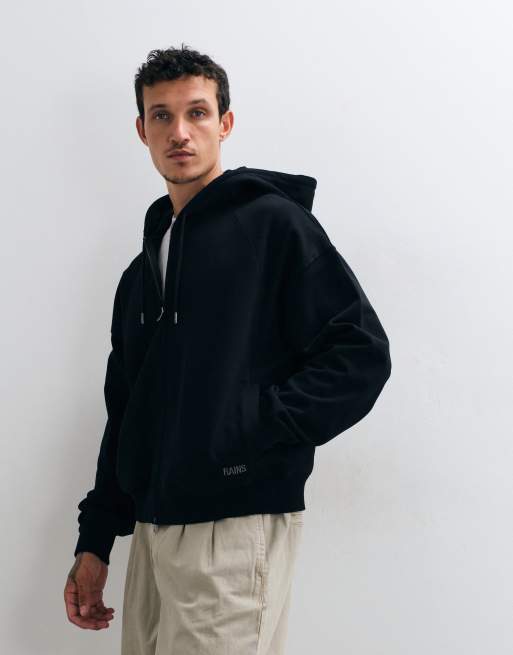 Rains - Sudadera con capucha con cremallera bidireccional y estampado trasero en negro, 5 de 5