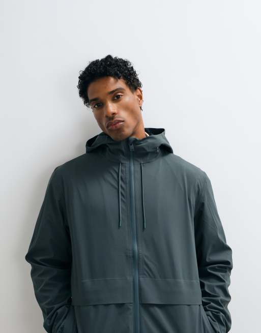 Rains Suva Hardshell wasserabweisende locker geschnittene Jacke mit Kapuze in Grün, 2 von 5