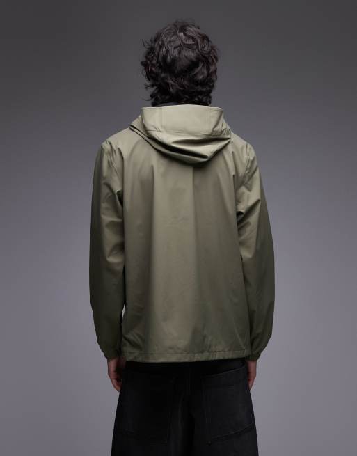 Rains Suva zip-through waterproof hardshell jacket in khaki, 3 of 5