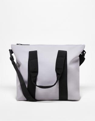 Rains Tote mini unisex waterproof tote with crossbody strap in flint grey lilac - ASOS Price Checker