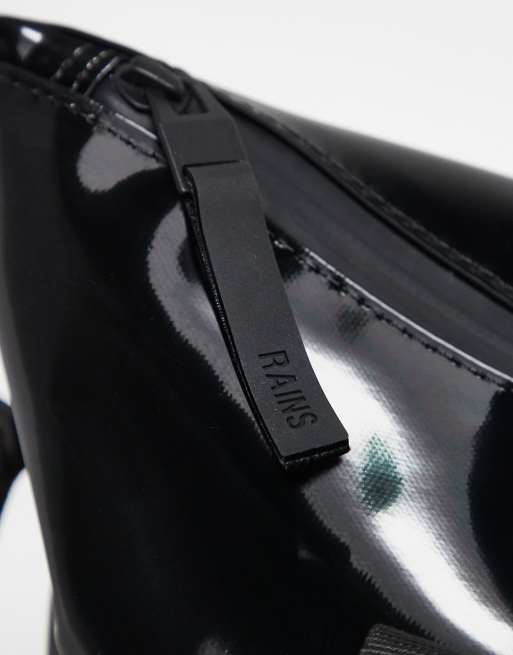Rains Tote mini unisex waterproof tote with crossbody strap in shiny black, 2 of 4