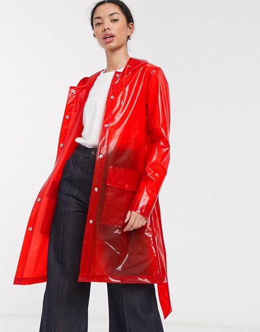 Rains transparent belted jacket in glossy red
