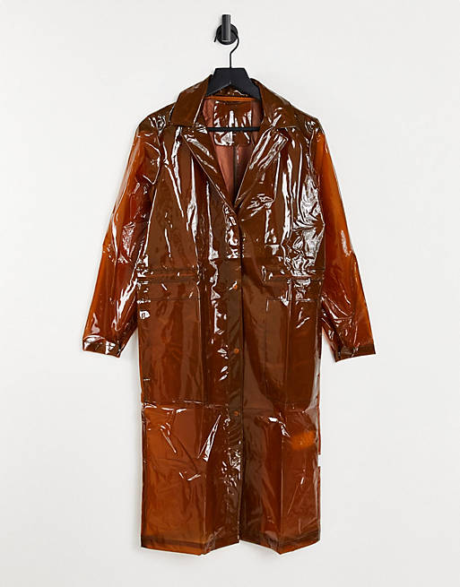 Rains transparent string overcoat in shiny amber