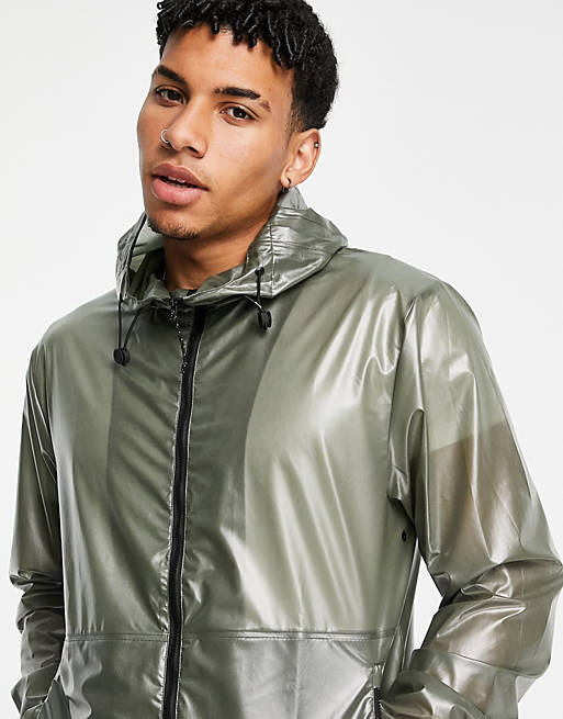 Rains ultralight zip through hooded jacket in olive