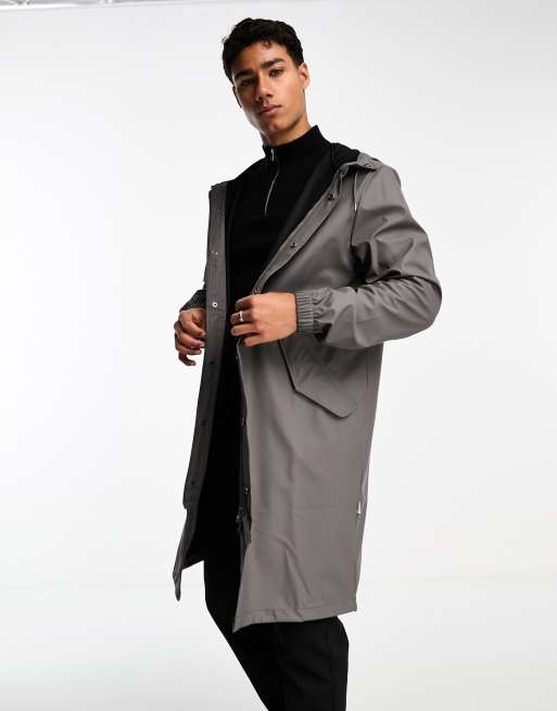 Rains - Uniseks waterbestendig parka jack met langere achterkant en capuchon in grijs
