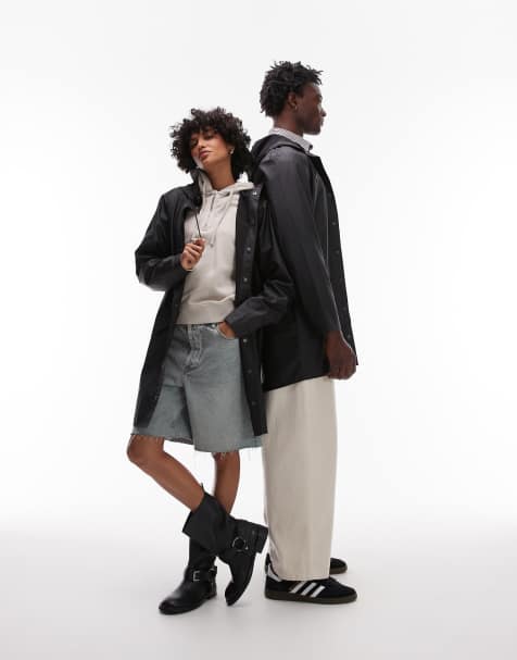 Rains 12020 unisex waterproof long jacket in black