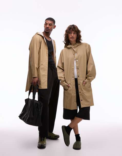 Rains Unisex – 12020 – Długa wodoodporna kurtka unisex z kapturem w kolorze piaskowym - view 1