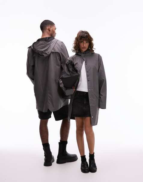 Rains Unisex – 12020 – Szara długa kurtka wodoodporna z kapturem - view 1