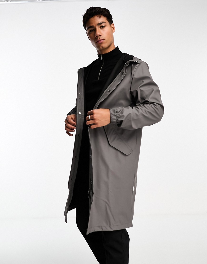 Rains unisex waterproof hooded fishtail parka jacket in grey