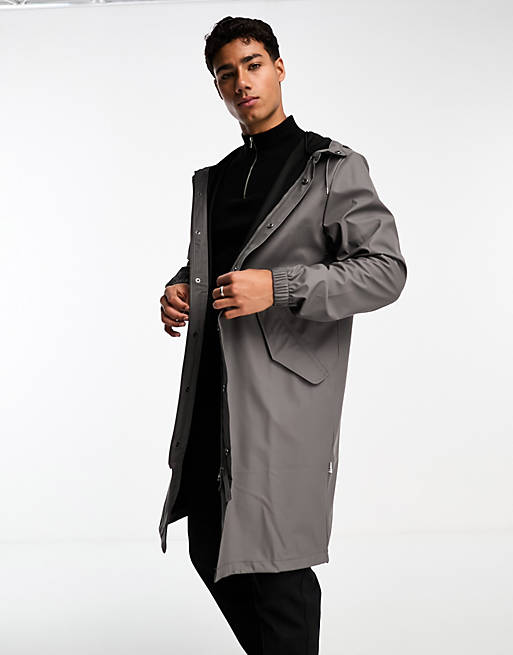 Rains unisex waterproof hooded fishtail parka jacket in grey | ASOS