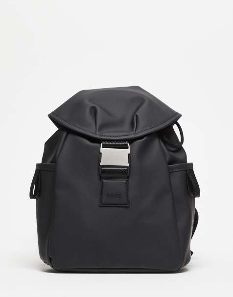 Rains Valera mini bucket backpack with drawstring & buckle fasten in black - view 1