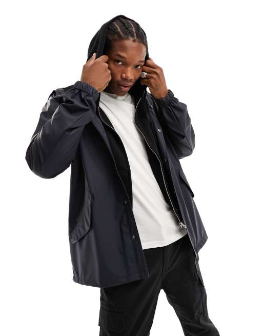 Rains - Veste imperméable à capuche avec ourlet plongeant - Bleu marine