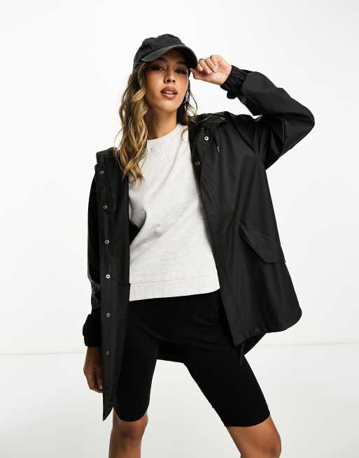 Rains - Veste imperméable à capuche avec ourlet plongeant - Noir